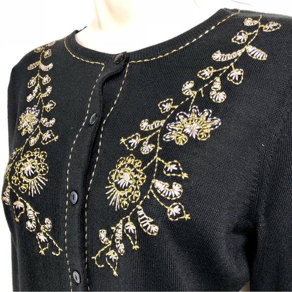 Ann Taylor Black Metalic Embroidered Cardigan - Picture 6 of 16